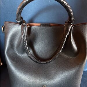Antonio Melani Black Leather Tote Bag NWT w/ zipper pouch, and shoulder strap